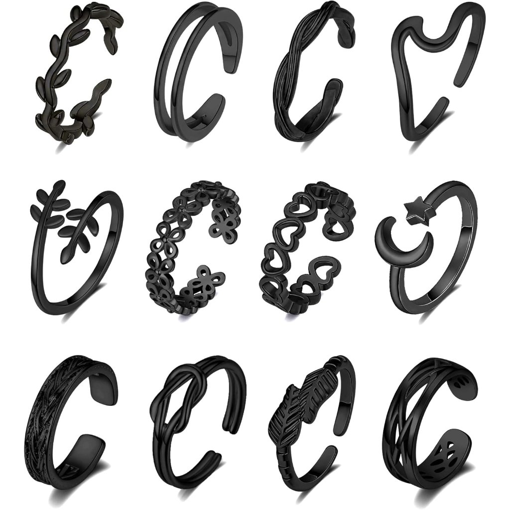 12pcs 18k Gold Plated Adjustable Toe Rings For Women Summer Beach Open Toe Rings